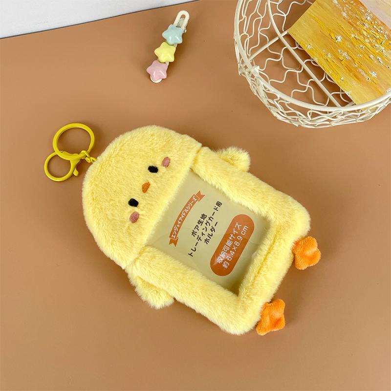 Cute Cartoon Little Yellow Chicken Photocard Holder Kawaii Plush Card Holder Bus Card Sleeve Id Bank Credit Card Protector Bag