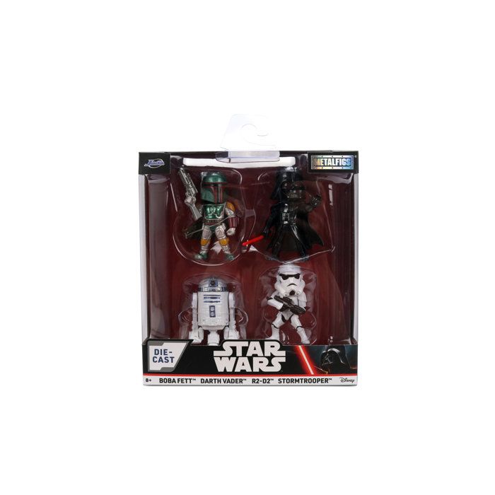 Jada - Star Wars - Set De 4 Pièces Métal - 6 Cm - Dark Vador, R2-D2, Un Stormtrooper Et Boba Fett - Licence Officielle - Dès 3 ans