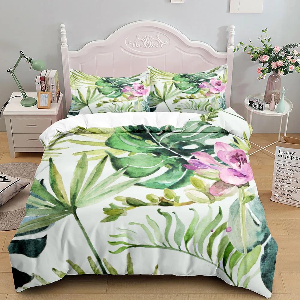 Tropical Palmtre Leaves Beding Set King Quen Double Ful Twin Single Sized Dimensions Soft with Soft Fabric Duvet Cover Pilow Case Bed Linen Set