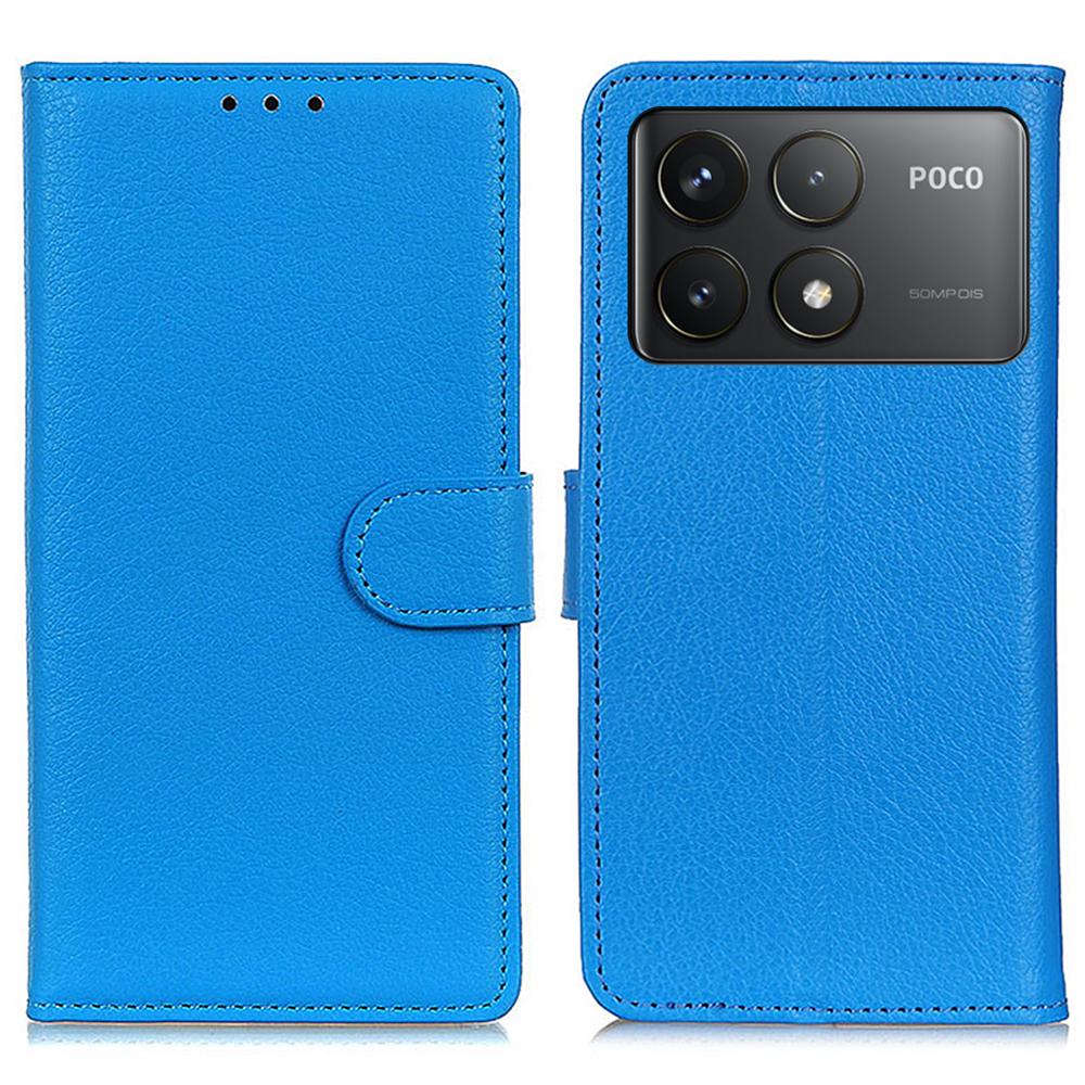 

For Xiaomi Poco F6 Pro 5G/Redmi K70 5G/K70 Pro 5G Case Wallet Card Slots Litchi Texture Leather Phone Cover Blue