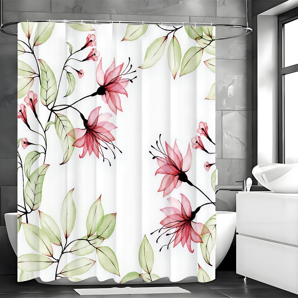 Watercolor seamless pattern with transparent hibiscus flowers and leaves, transparent pink tropical flowers and green leaves on