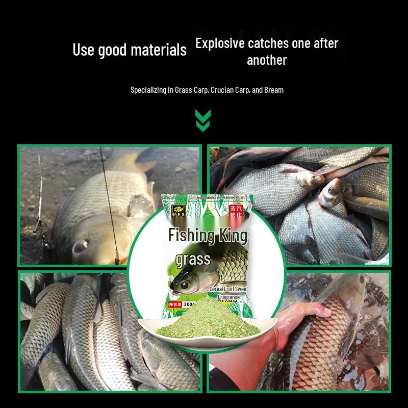 Fishing King Green Grass Bream Bait, Black Pit Cereal Fruit, Sweet Fragrance, Chinese Medicine, 300g - Attract & Catch Fish