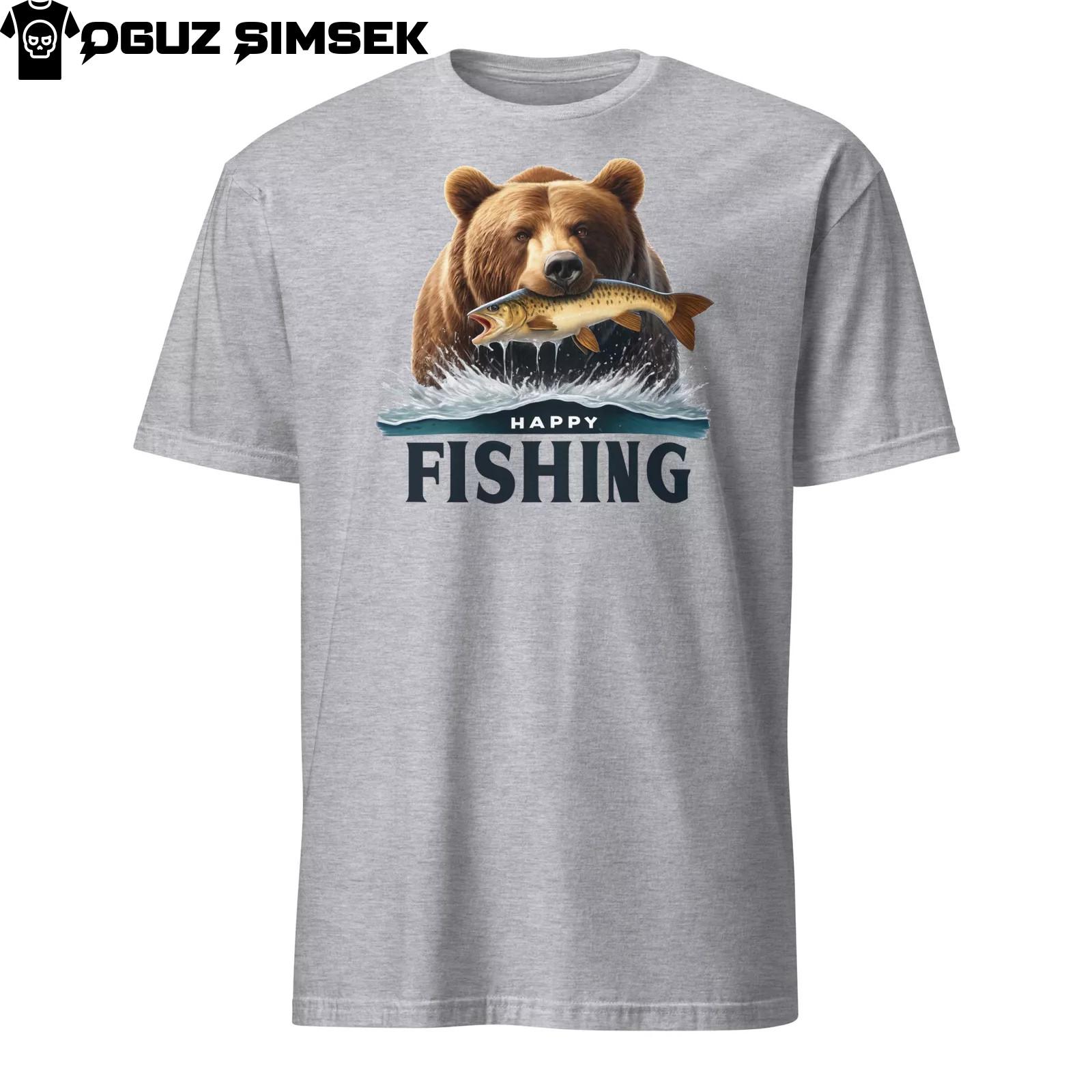 Grizzly Brown Bear Catching a Fish T-Shirt Mens Womens Tees Top -  Happy Fishing  Graphic Tee M
