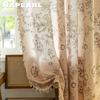 1PC NAPEARL French Retro Gentle Printed Curtains with Tassel Edge Semi Transparent Curtains for Bedroom Living Room Window Home Decor