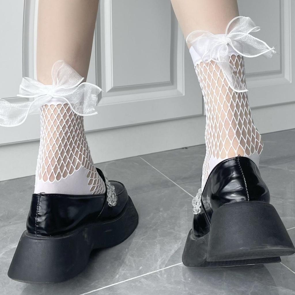 Loli hollow socks bow fishnet socks medium tube socks summer thin JK uniform short tube women sweet and spicy