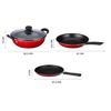 3 Pcs Non Stick Cookware Sets, Tawa 25 Cm, Kadhai 24 Cm with Glass Lid, Fry Pan 24 Cm (Red) Aluminium
