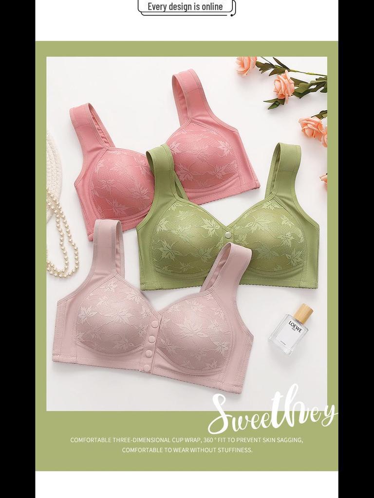 Plus Size Front Buckle Vest-Style Bra with Print and Wide Straps for Middle-Aged & Elderly Women