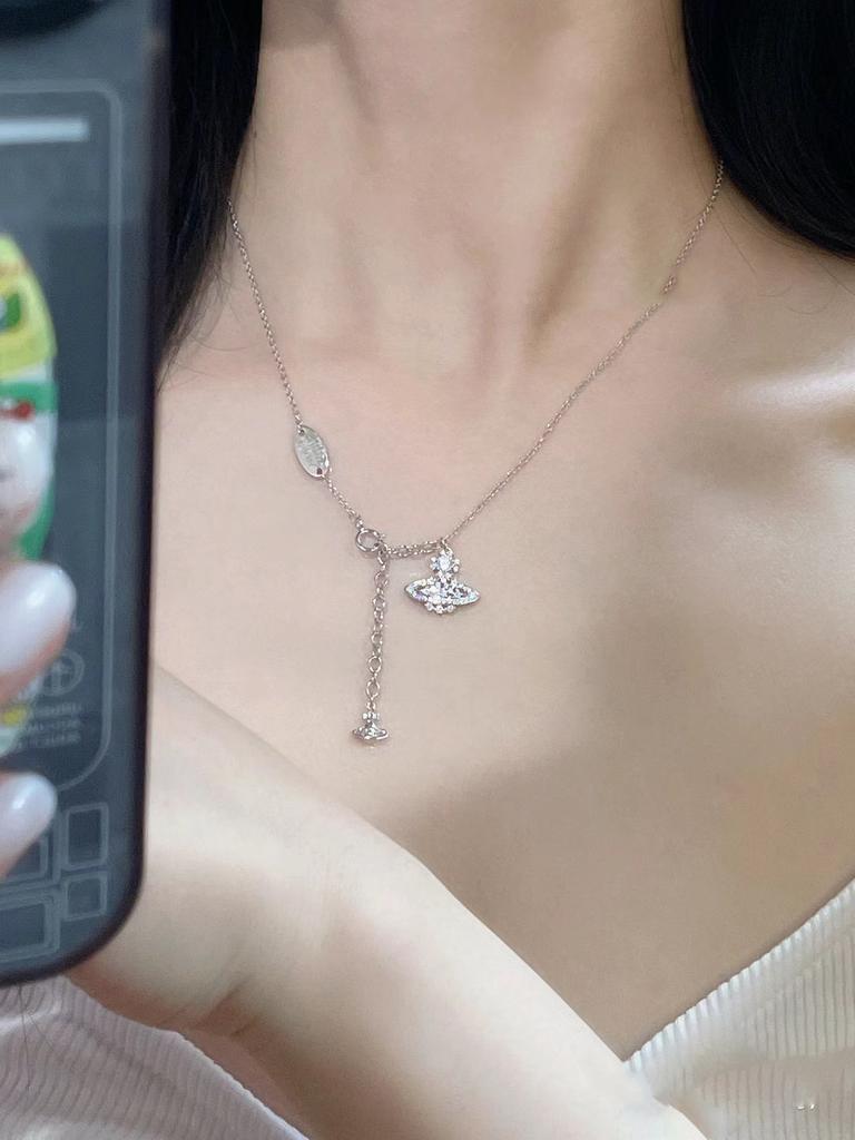 Saturn Pearl Necklace With Cz Microinlay Ushaped Pendant For Elegant Women