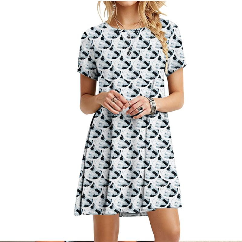 Size S-6XL 3D Fish Scales Print Dresses Summer Beach Dress Women Short Sleeve Dress Casual O-Neck Ladies Plus Size Dress Vestido
