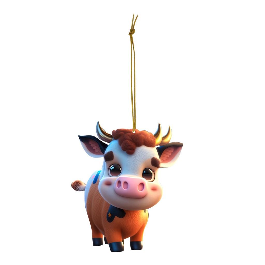 Cute Cartoon Cow Car Hanging Decoration For Christmas Tree Acrylic Material