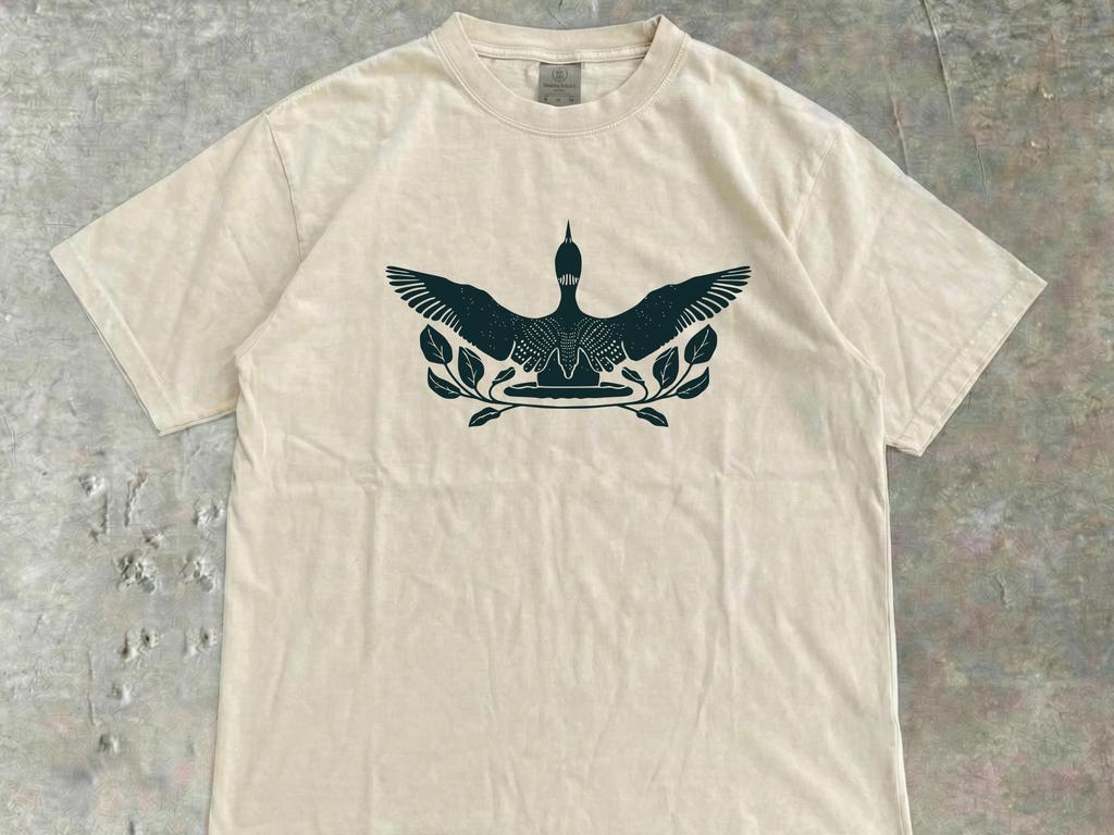 Linocut Loon Shirt, Vintage Common Loon Bird Tee, Comfort Colors Wildlife Graphic, Nature Lover Gift