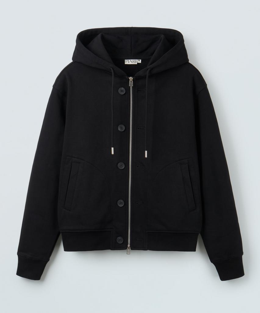 Piari Heavy Cotton Two-Way Button Zip-Up Hoodie (Black)