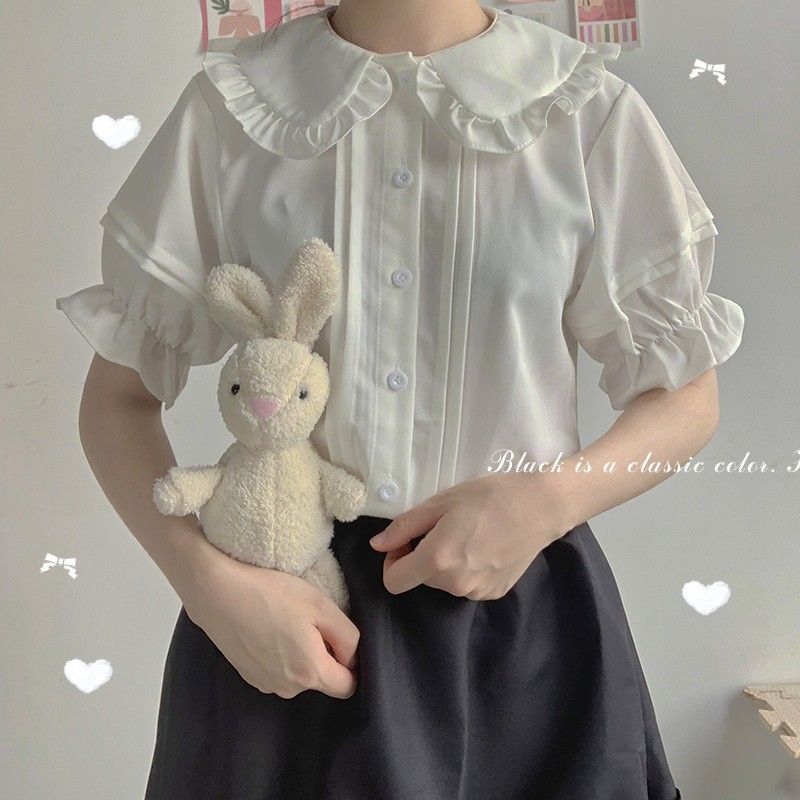 

Cute Japanese Style Girls Basic Style Short-Sleeved Shirt for Students No. 1 white shirt S