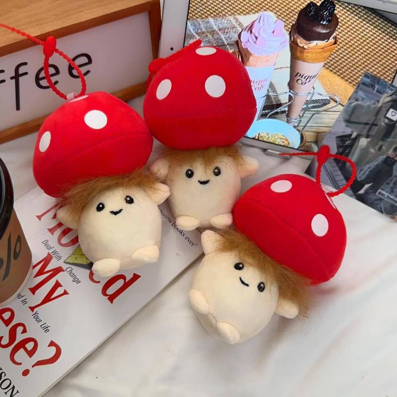 Niedlicher Roter Pilz Plüsch Schlüsselanhänger Cartoon Stoffpuppe Spielzeug Schultaschenanhänger Schöne Hängedekoration für Mädchen Geschenk