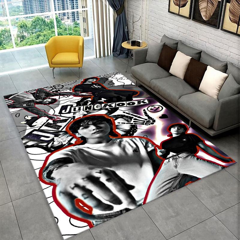 Kpop B-BTS Jeon Jung Kook JK Teppich für Spielzimmer Schlafzimmer Wohnzimmer Sofa Heimdekoration, Kinderteppich rutschfeste Bodenmatte Geschenk