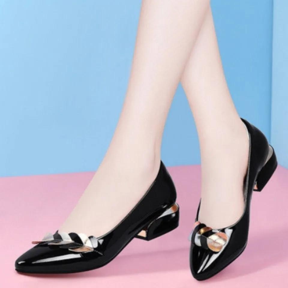 women cute light weight blue slip on square heel shoes lady classic black comfort heel shoes sapatos femininas ab618