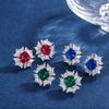 Internet Celebrity Small Fresh Color Treasure Earrings Imitation Color Treasure Square Earrings Low Luxury Diamond Sapphire Earrings Main Stone 8 * 8