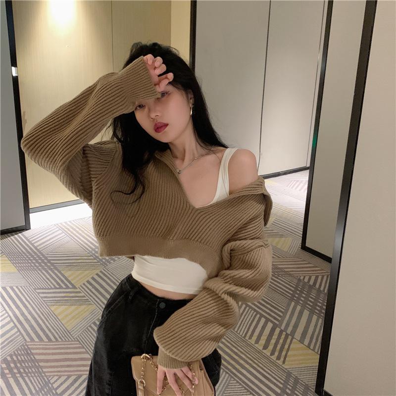 Hong Kong Taste Vintage Chic Sweater Autumn and Winter New Design Sense of Small Fashion Short Style Knitwear Top Women