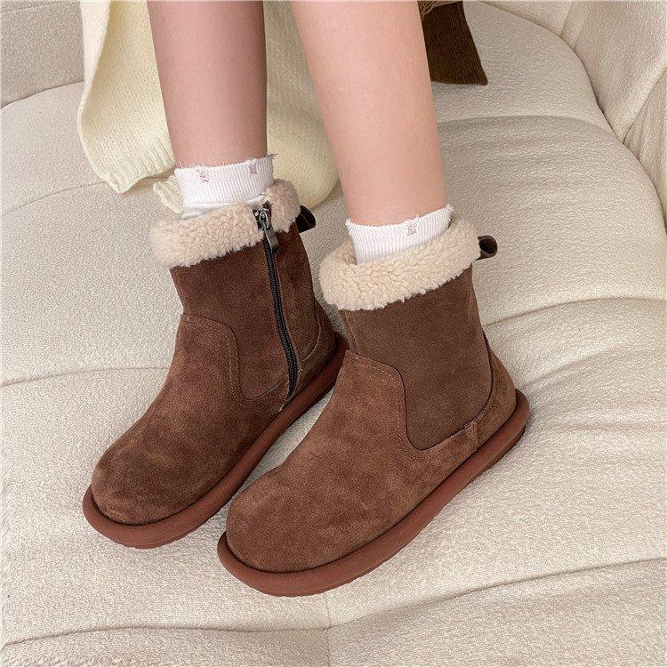 2025 New Women's Cotton Shoes, Short Boots, Fur Integrated Soft Leather Snow Boots Women's Winter Velvet Thickened Martin Boots