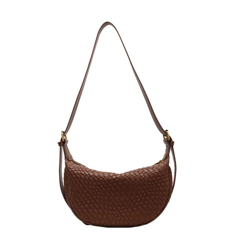 Women's Daily Shoulder Bag Simple Weaving New Moon Female Solid Color Fashion Crossbody Bag Leisure Commuter Bag