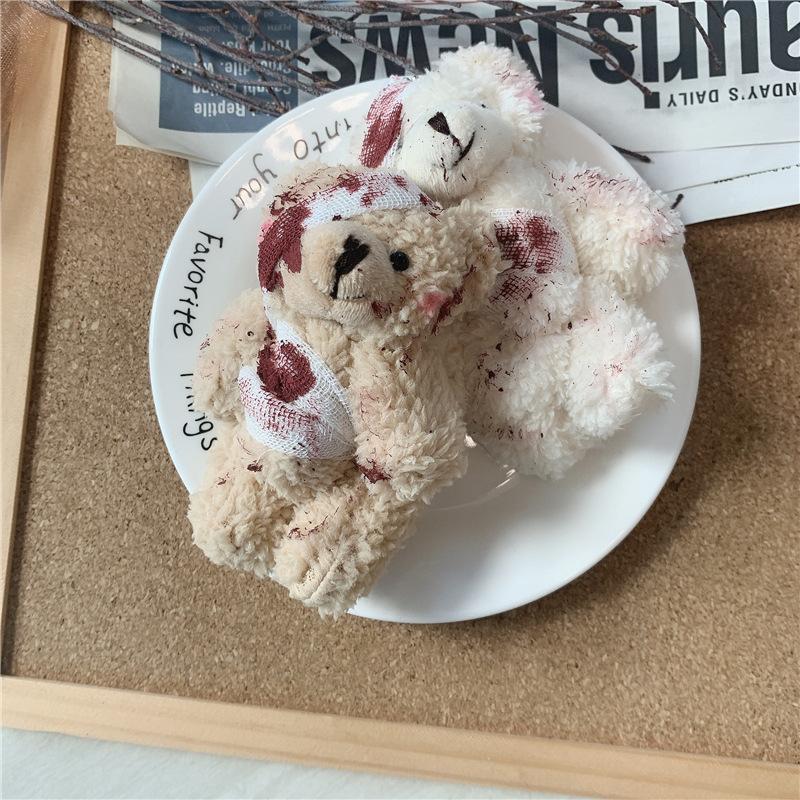 Halloween Scary Plush Bear Keychain Punk Style Bloody Animal Pendant Decorative Bag Accessory for Teen Gifts