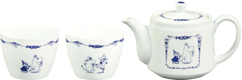 World Create Moomin Pot & Cup, Hasami Ware, Moomin, Little My, and Snufkin, Set of 3, Blue Country Series, 14733
