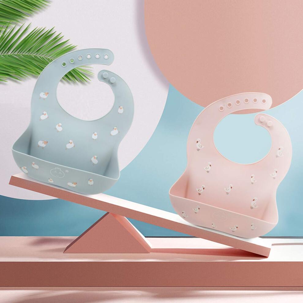 Little Dimsum Baby Bibs 2Pcs Silicone Baby Feeding Bibs Easily Adjustable and Wipe Clean Soft Waterproof Weaning Bibs Perfect Food Crumb Catcher for