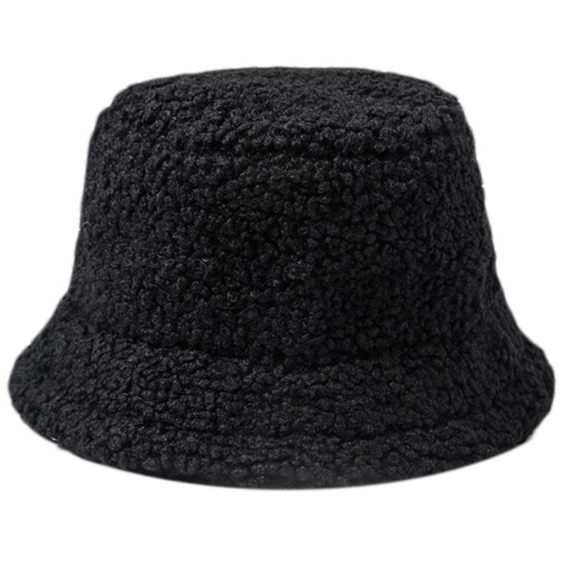 Lamb Wool Plush Hats Solid Color Wide Brims Caps All-match Fall Winter Plush Hat Plush Hat Bucket Hats for Women & Men
