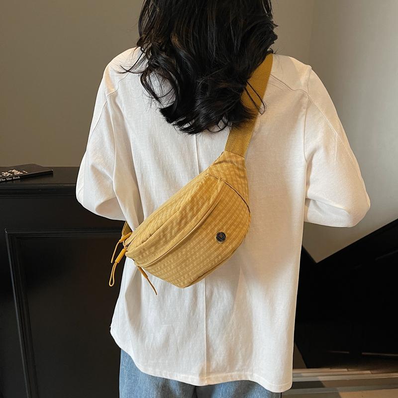 Grid Pattern Waist Bag Multiple Pockets Fashionable Crossbody Bag for Women Street Style Accessory