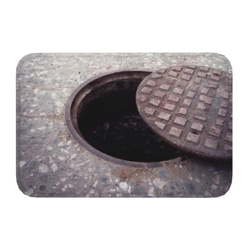 Funny Manhole Cover 3D Trap Door Mat Anti-Slip Bathroom Kitchen  Garage Floor  Living Room Entrance Rug
