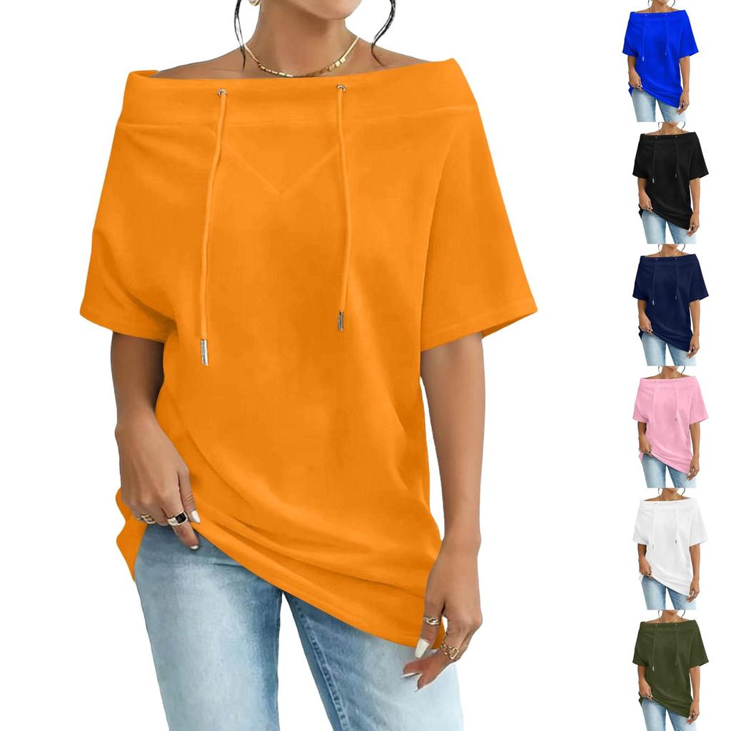Women's Off Shoulder Neck Sweatshirt Loose Fit Casual Pullover Top