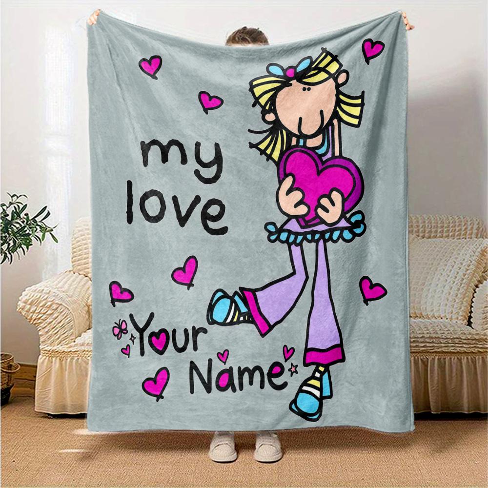 1PC Groovy Chick Custom Name Patterned Flannel Blanket Suitable For All Seasons For Home Decor Warmth And Comfort Gifts Holiday Present