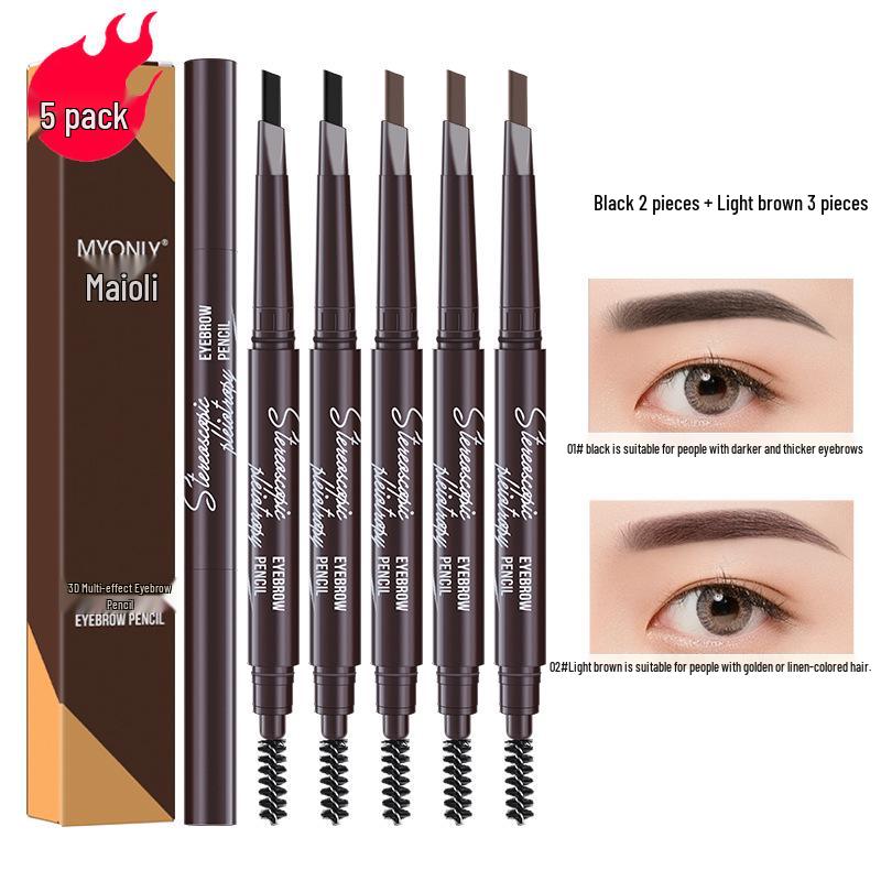 Maiouli 3D Smudge-Proof Multi-Effect Eyebrow Pencil - Beginner-Friendly Double-Ended Triangle Shape.