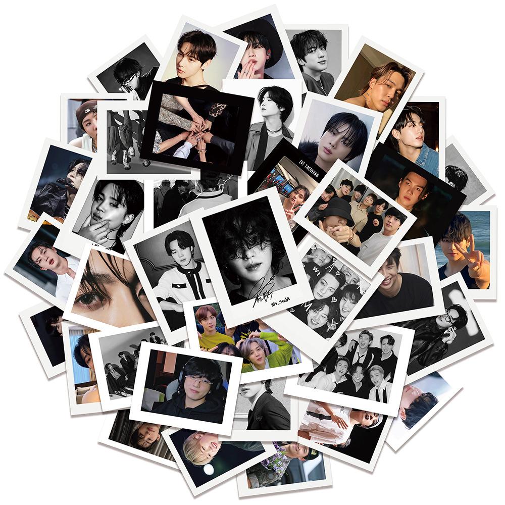 50pcs BTS Polaroid Style Photo Stickers Set-RM Jin Suga J-Hope Jimin V Jungkook Kpop Stickers for Laptop Water Bottle Phone Case ARMY Gift