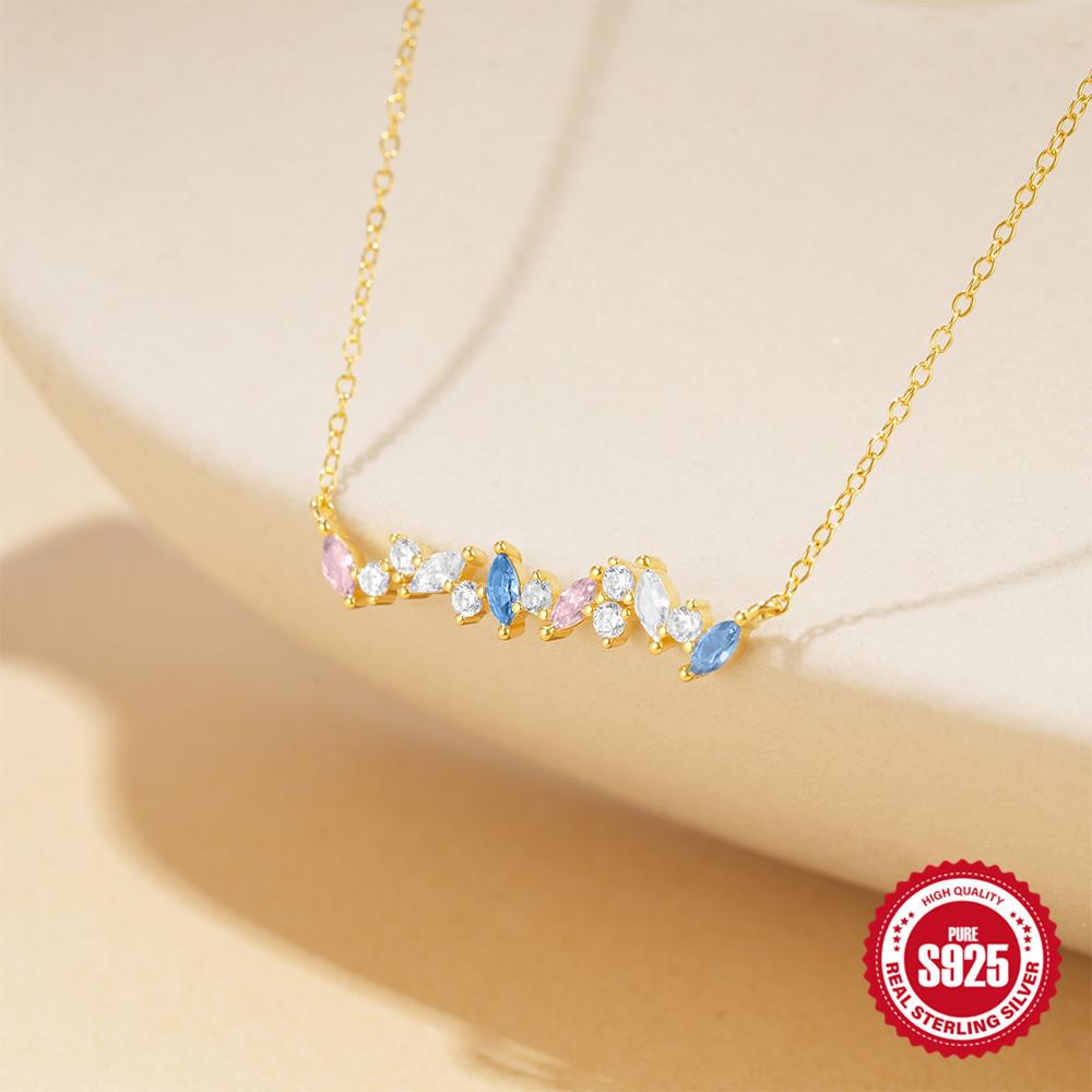 Élégant Et Simple Argent Sterling S925 Œil de Cheval Incrusté de Diamants Colorés Port Superposé Quotidien Assorti Collier Clavicule pour Femmes