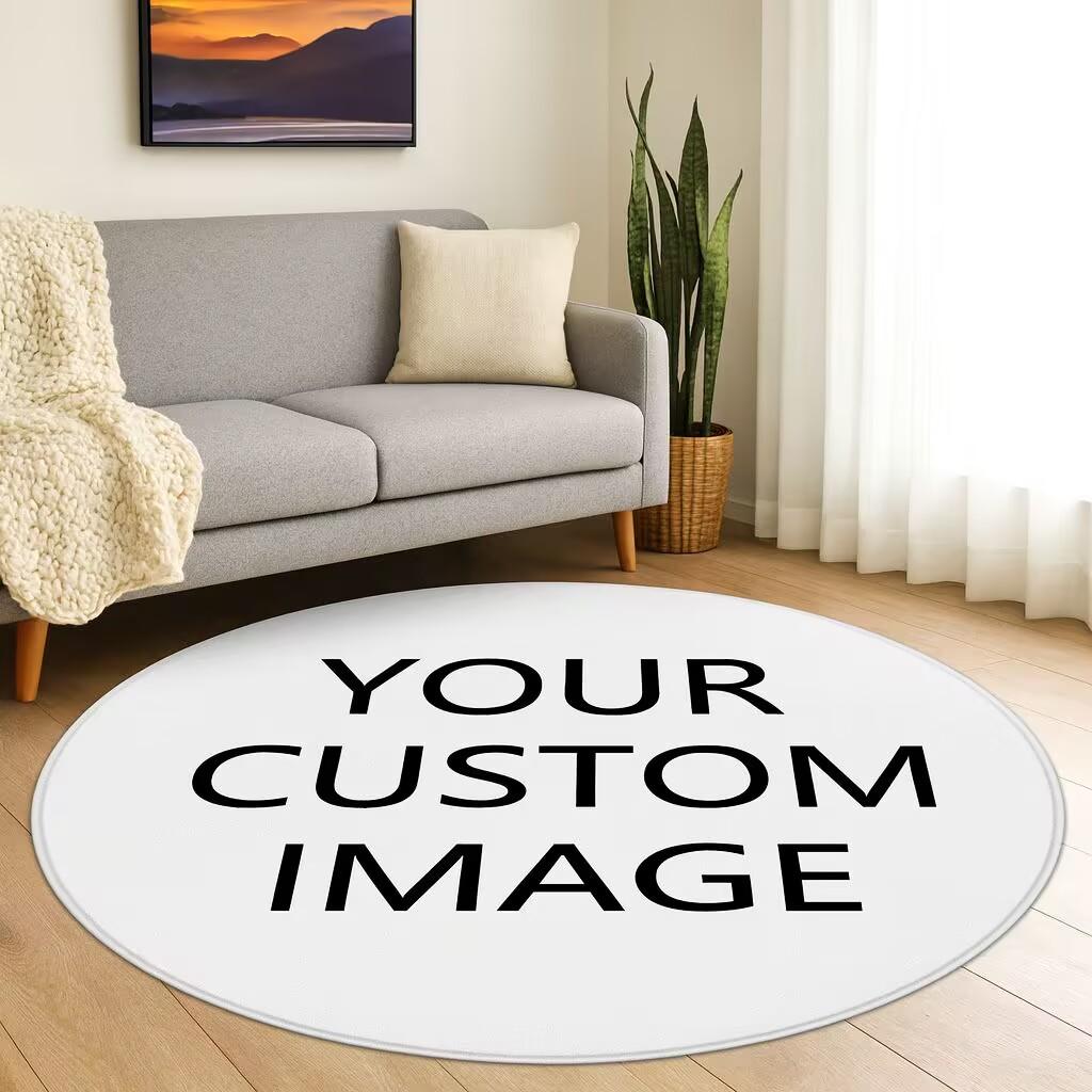 Custom Photo Round Rug for Kids Room Princess Pink Play Mat Soft Non-Slip Carpet for Girls Boys Bedroom Personalized Floor Mat