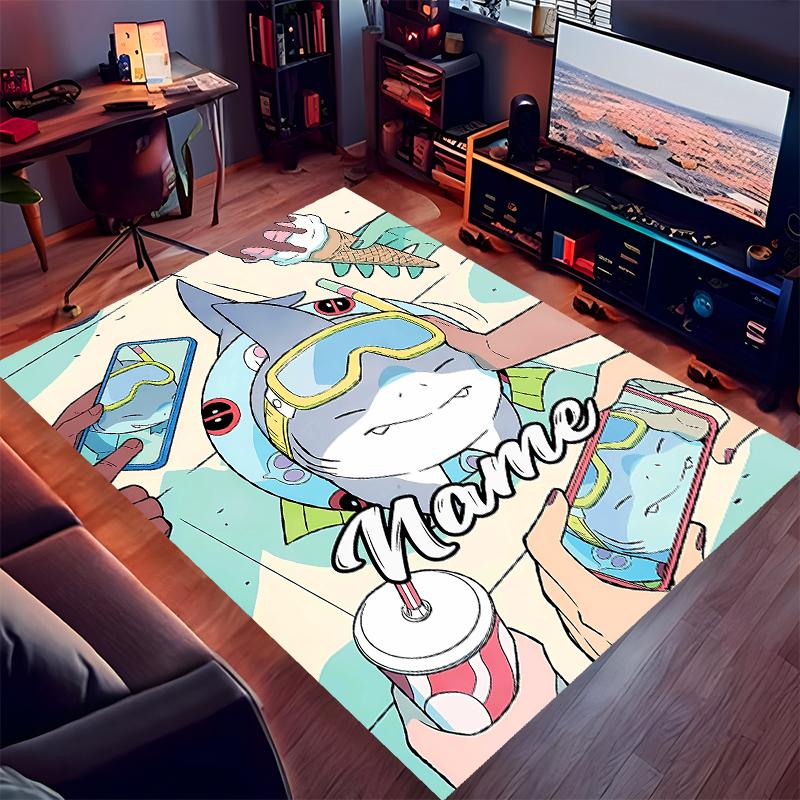 Custom Personalization Jeff the Land Shark Print Area Rug - Soft, Washable Non-Slip Indoor Mat,Living Room,Home&Office Decorative Rug