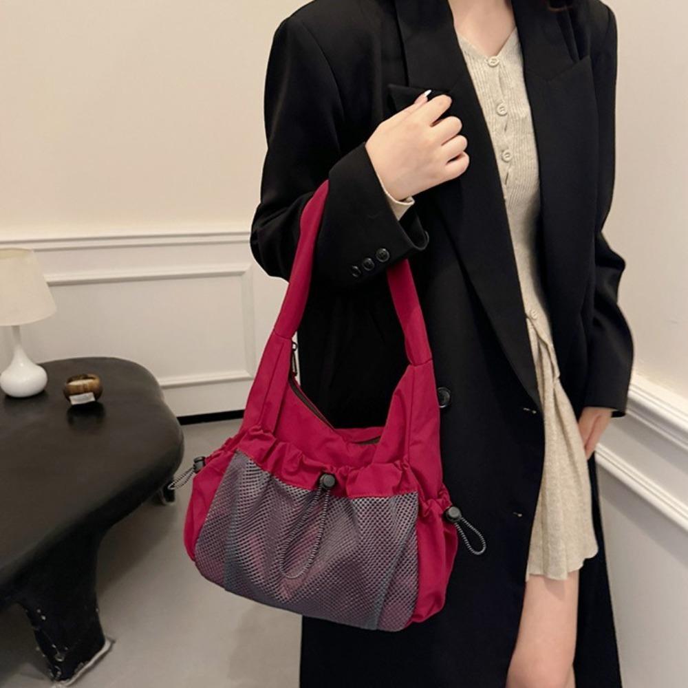 Soft Nylon Pleated Crossbody Bag Korean Style Sports Shoulder Bag Underarm Tote Bag Travel