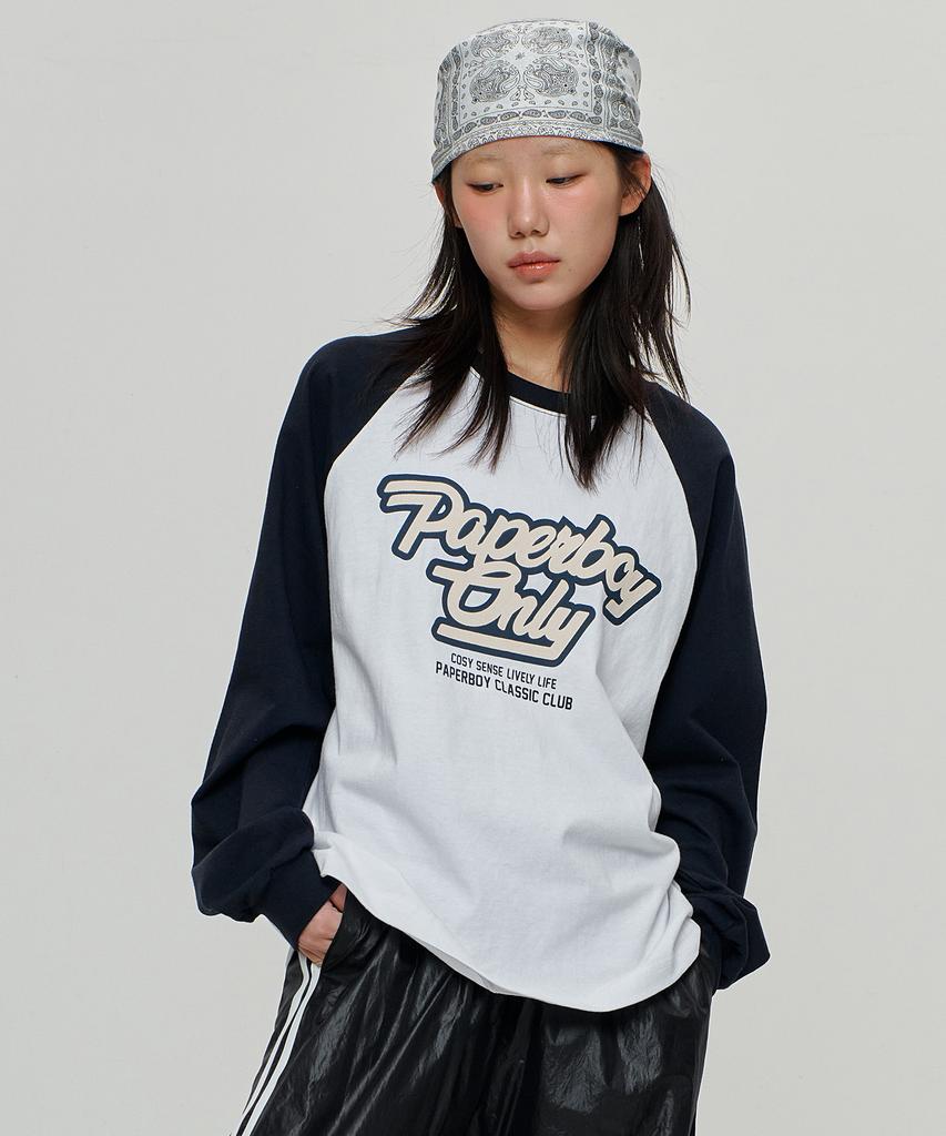 PAPERBOY Only Raglan Oversized Long Sleeve - White & Navy