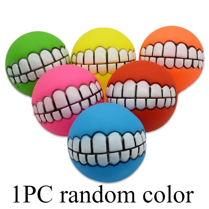 1Pc Random Color Assorted Varieties Teeth Pattern Dog Chew Ball Toy - Squeak Toys for Aggressive Chewers, Tough and Durable