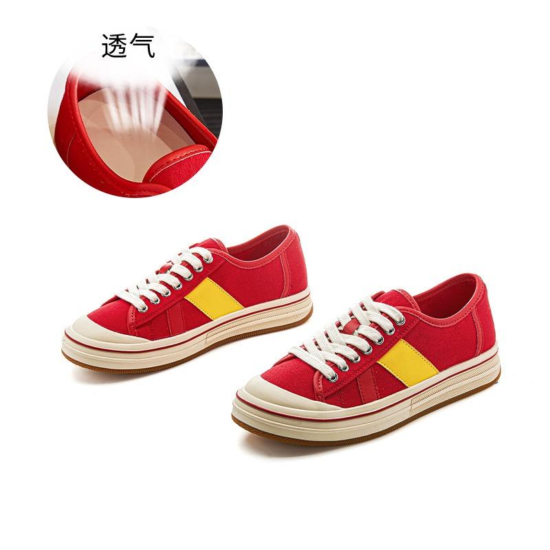 

Классические парусиновые туфли с внутренней высотой 2 см, летняя новинка, повседневные туфли на толстой подошве с цветными вставками, универсальные маленькие белые туфли 40 красный