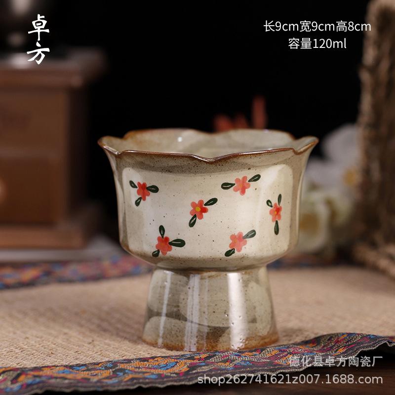 Pure Hand-painted Small Floral Firewood Fired Retro Underglaze Colored Tea Set Chinese Style Kung Fu Tea Set Tea Pot and Cup Set