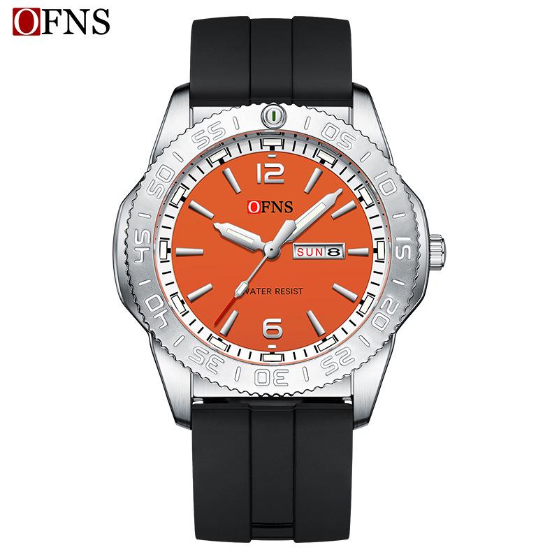 Ofns Brand Men's Quartz Watch - Waterproof with Dual Calendar & Simple Bar Markers