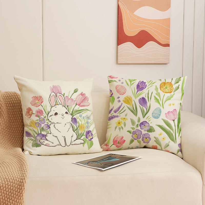 Easter Flowers Throw Pillow Covers With Digital Printing Of Short Plush Fabric Car-Shaped Sofa Cushion For Office Home Decor