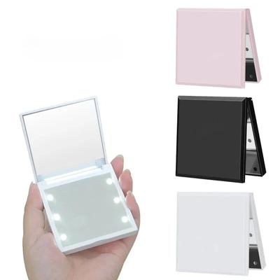 6 LED Lights Foldable Square Makeup Mirrors Women Cosmetic Hand Folding Portable Compact Pocket Mirror Makeup Tools Maquillaje
