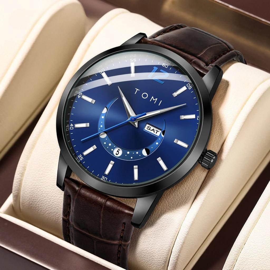 Luxury Business Fashion Quartz Watch with Leather Strap Alloy Case Pointer Dial-Premium Design Men's Gift