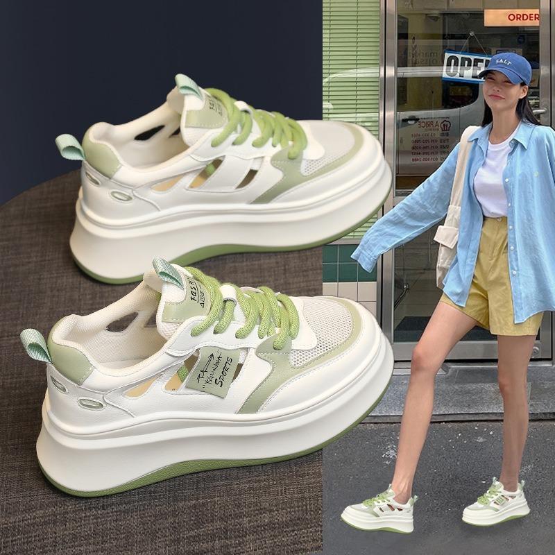 Hollow women's shoes summer new sandals small breathable inner height increase small white shoes thick-soled versatile muffin shoes