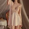 Meishilan Ice Silk Lace Flirtatious Nightdress and Bathrobe Set
