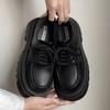 Thick-soled Heightening Loafers Women's 2024 Autumn New Commuter Retro Versatile and Thin British Style Black Small Leather Shoes