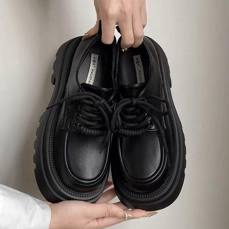 Thick-soled Heightening Loafers Women's 2024 Autumn New Commuter Retro Versatile and Thin British Style Black Small Leather Shoes